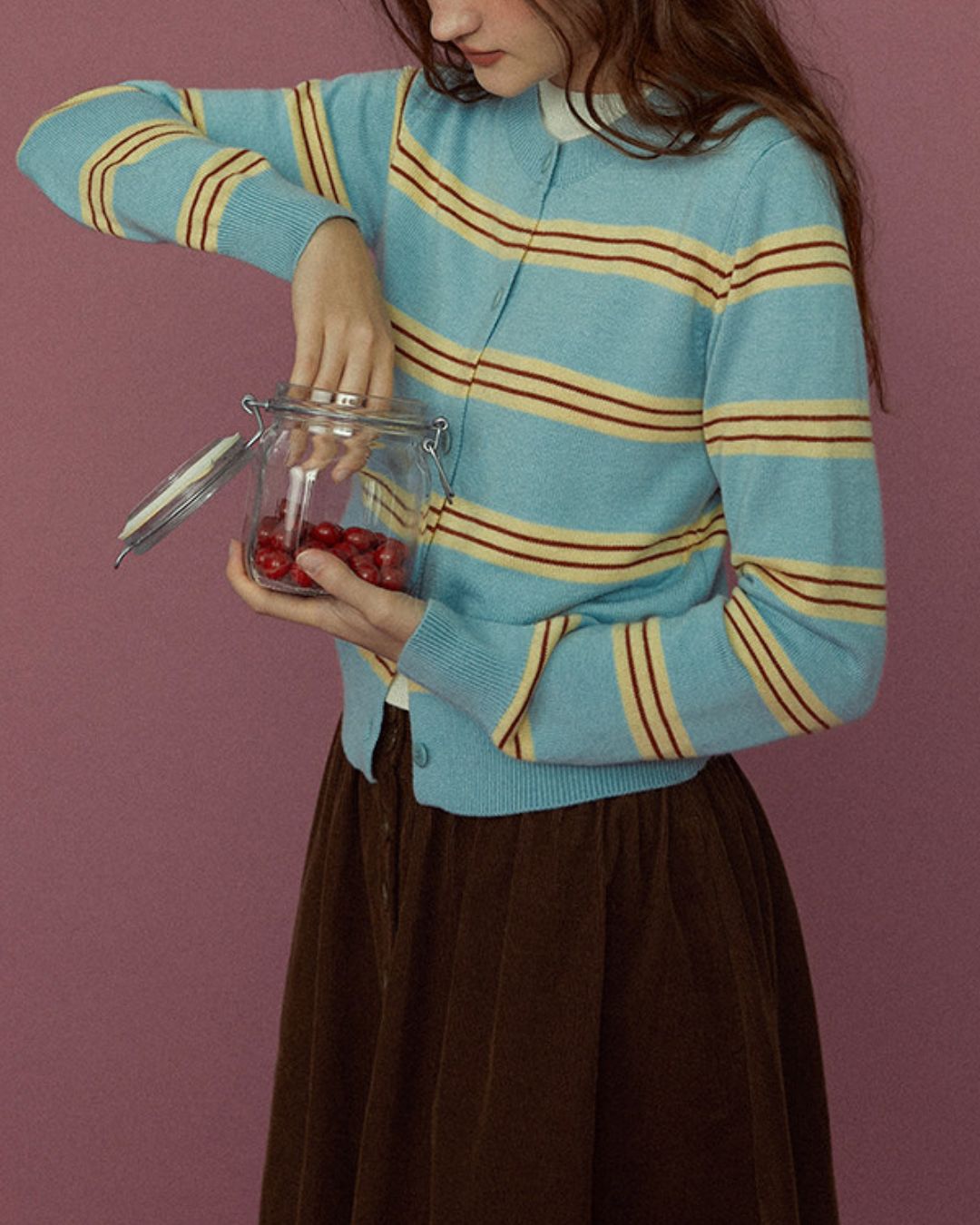 Faux Layered Contrast Border Knit Cardigan　KN096