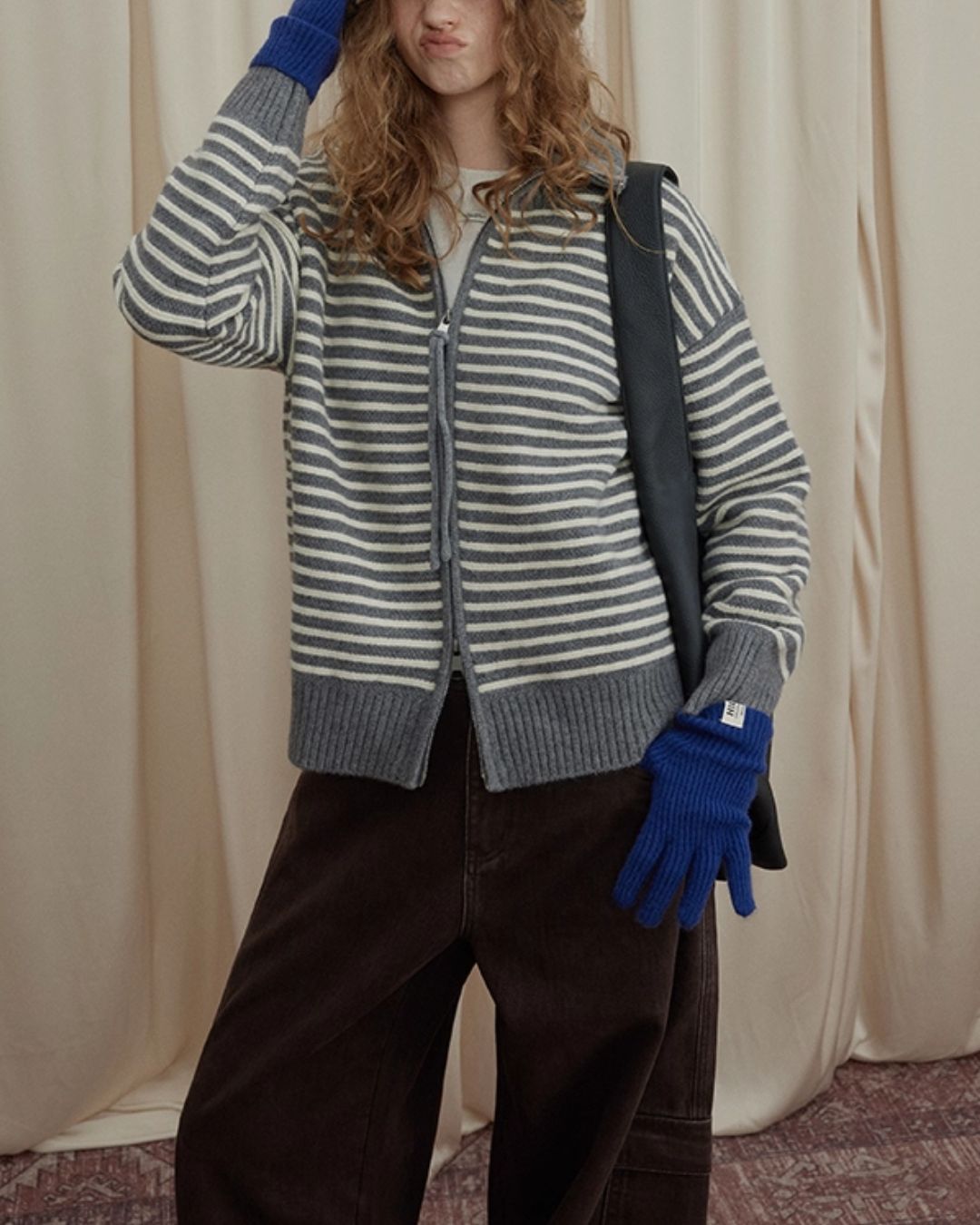 Double-Zip Border Knit Cardigan　KN043