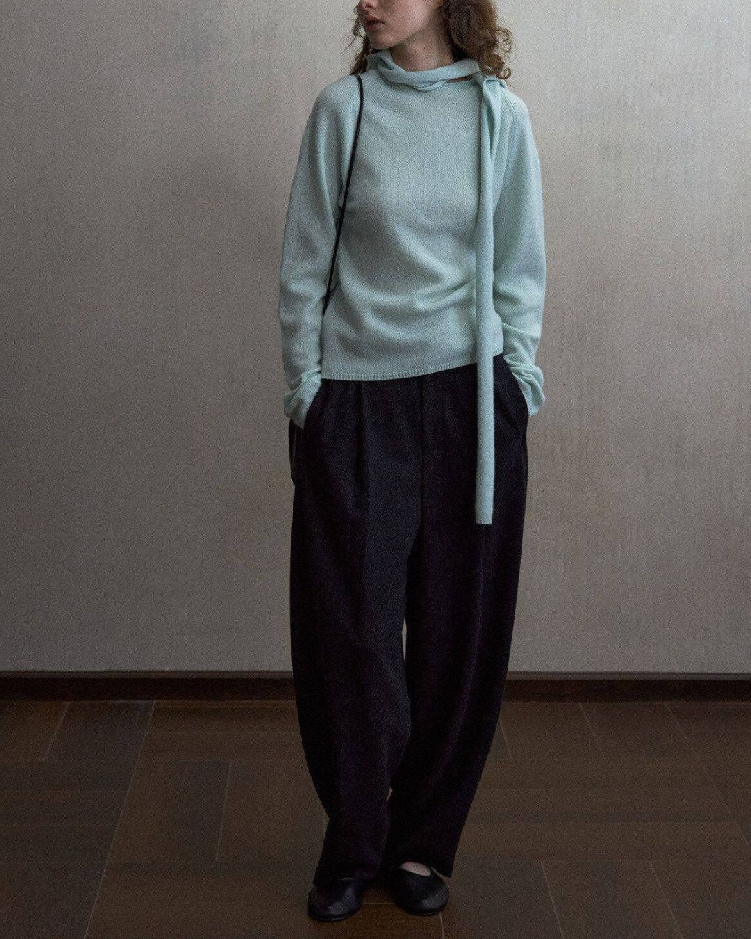 Basic Yak Wool Knit Hooded Scarf　HG001