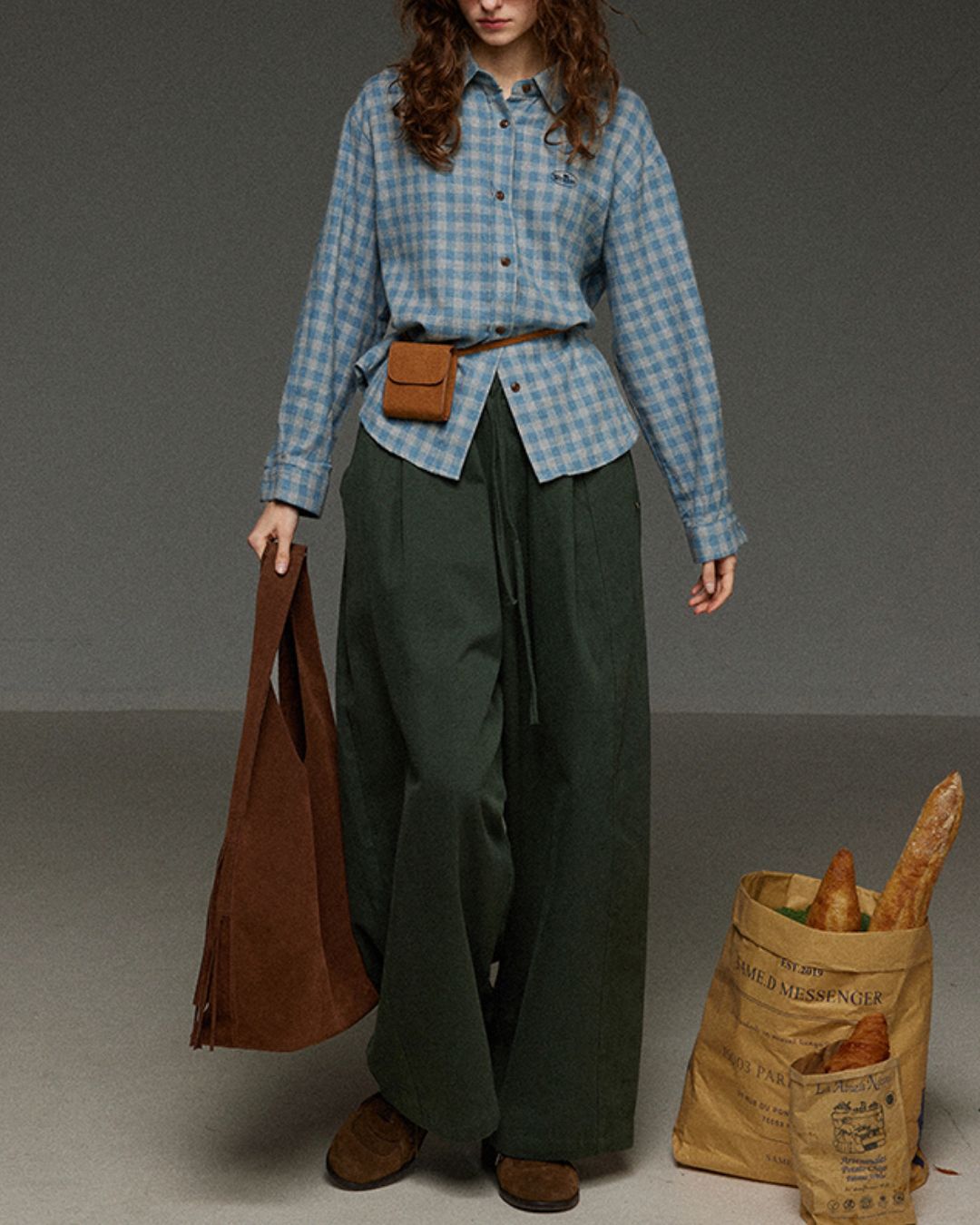 Drawstring Tuck Wide Denim Pants　DP011