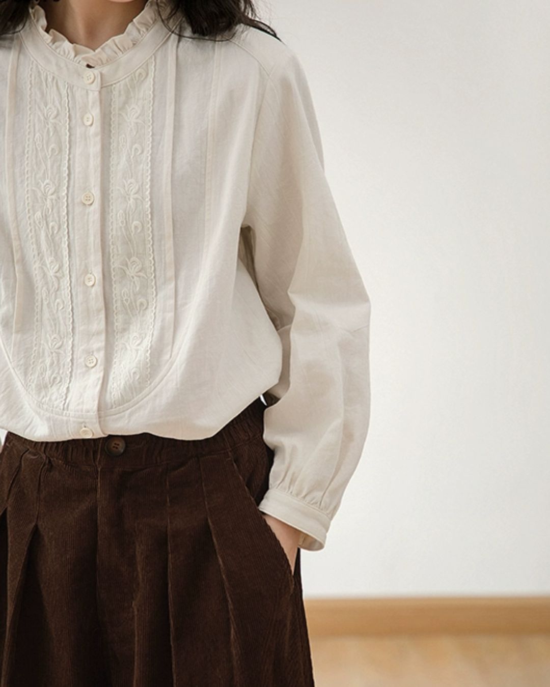 Frill Band Collar Shirt　LS025