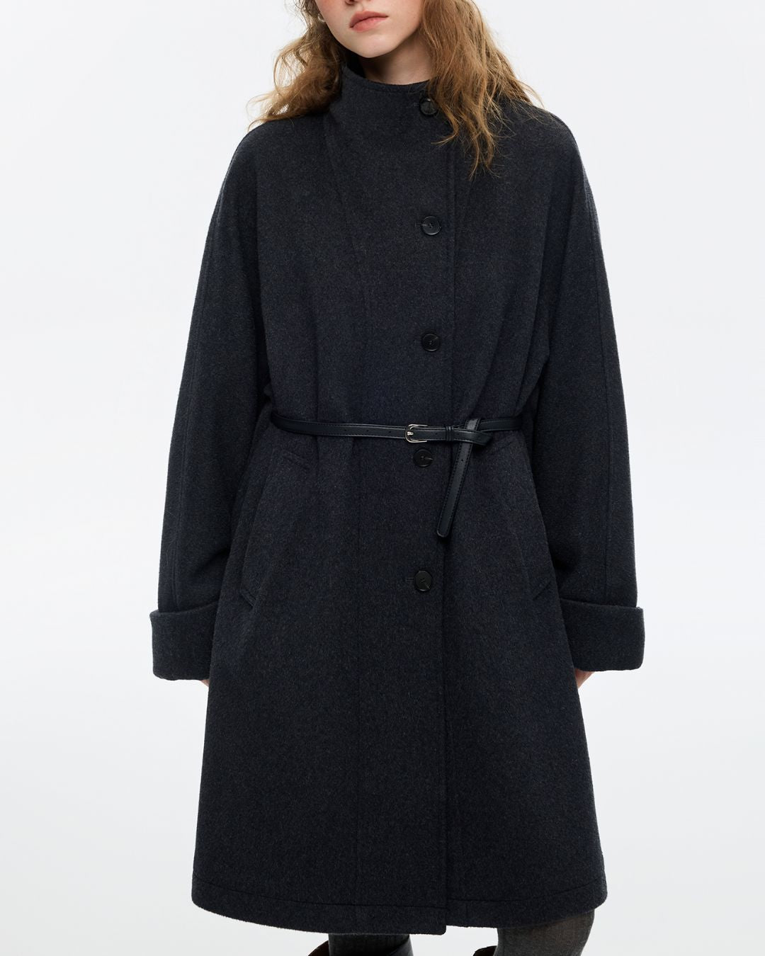 2-way Neck A-line Mid-length Coat　CT028
