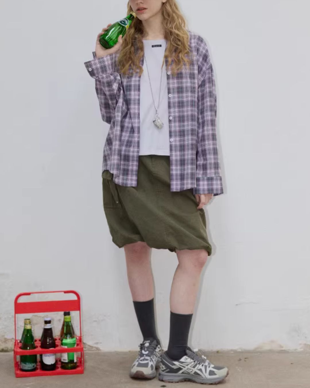 Light Purple Relaxed Check Shirt　LS069