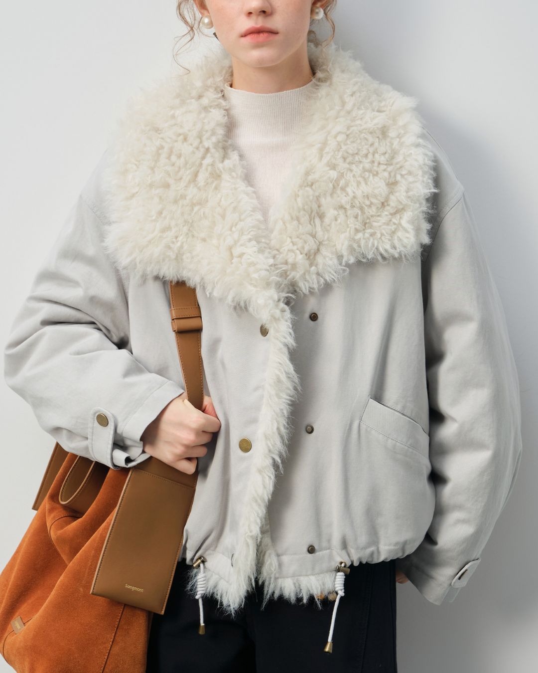 Big Boa Collar Washed Cotton Down Jacket　JK062