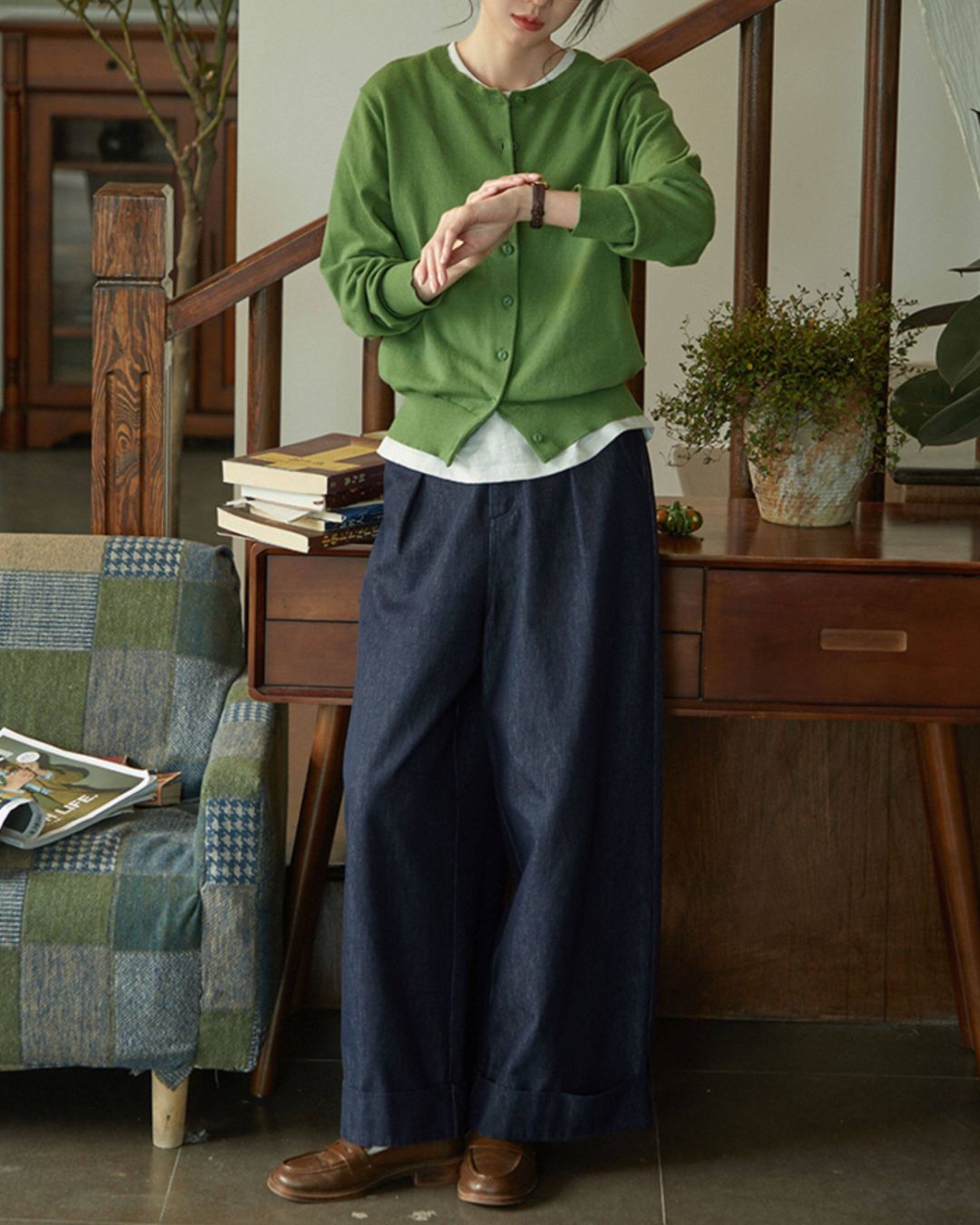 Round Neck Basic Knit Cardigan　KN113