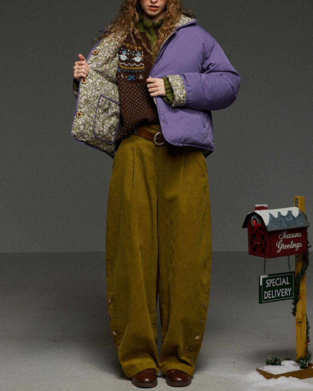Corduroy Floral  Wide Pants　PT028
