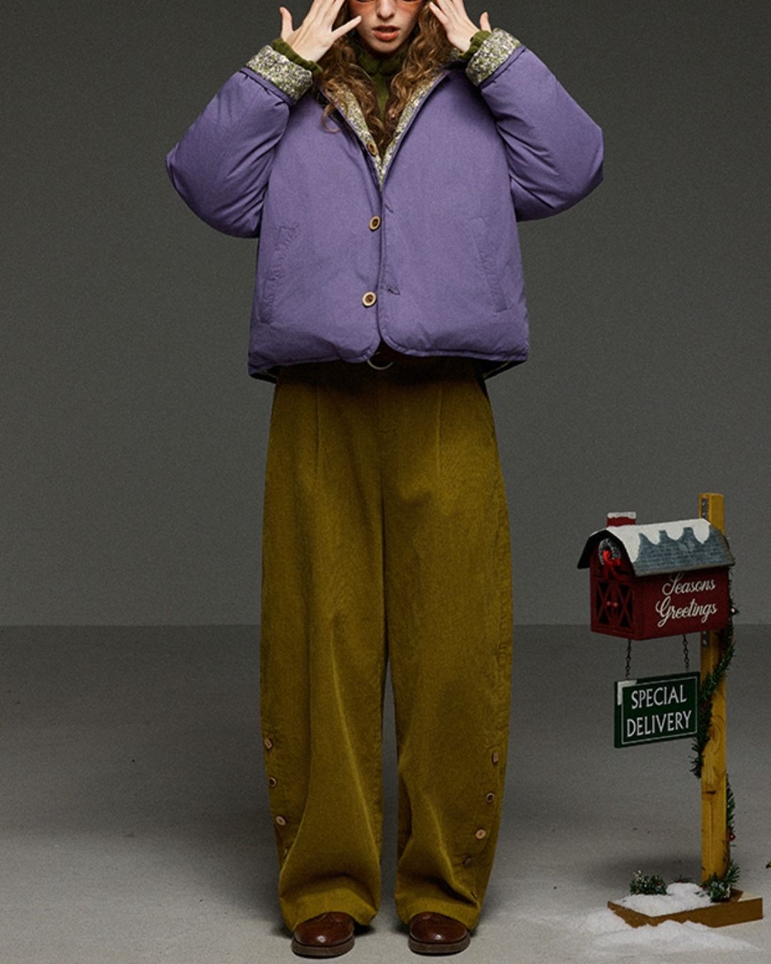 Corduroy Floral  Wide Pants　PT028