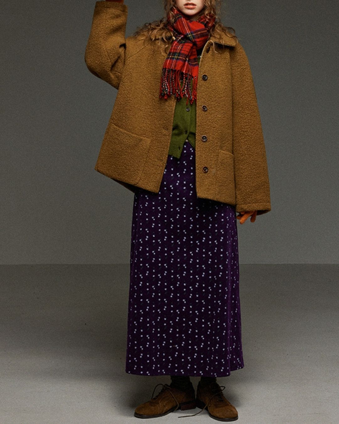 Retro Flower Corduroy Long Skirt　SK013