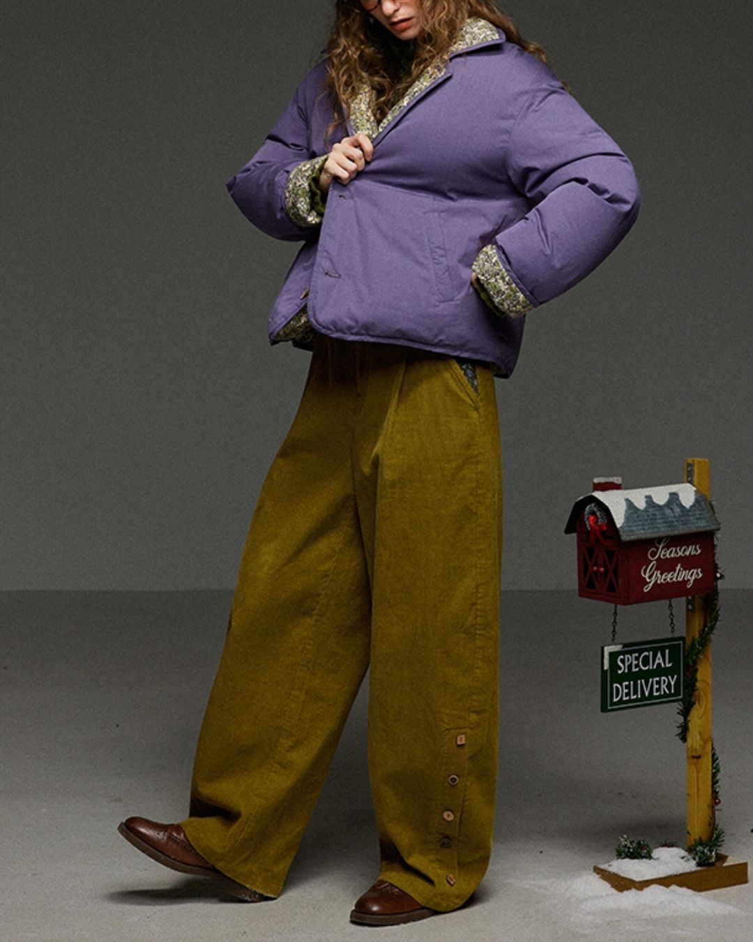 Corduroy Floral  Wide Pants　PT028