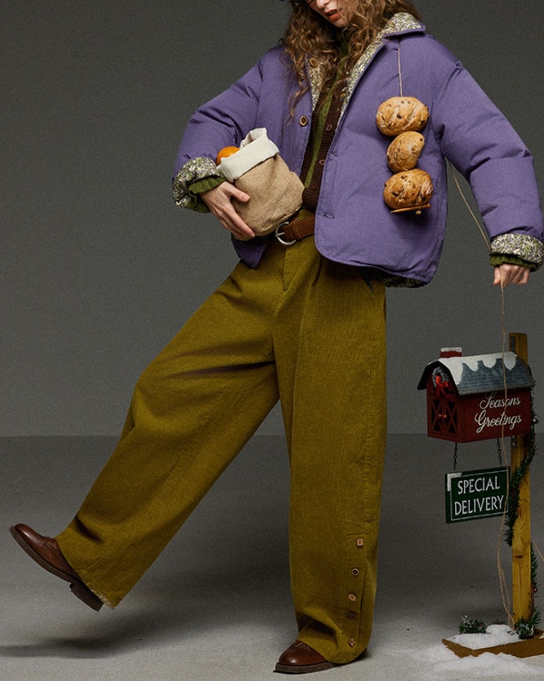 Corduroy Floral  Wide Pants　PT028