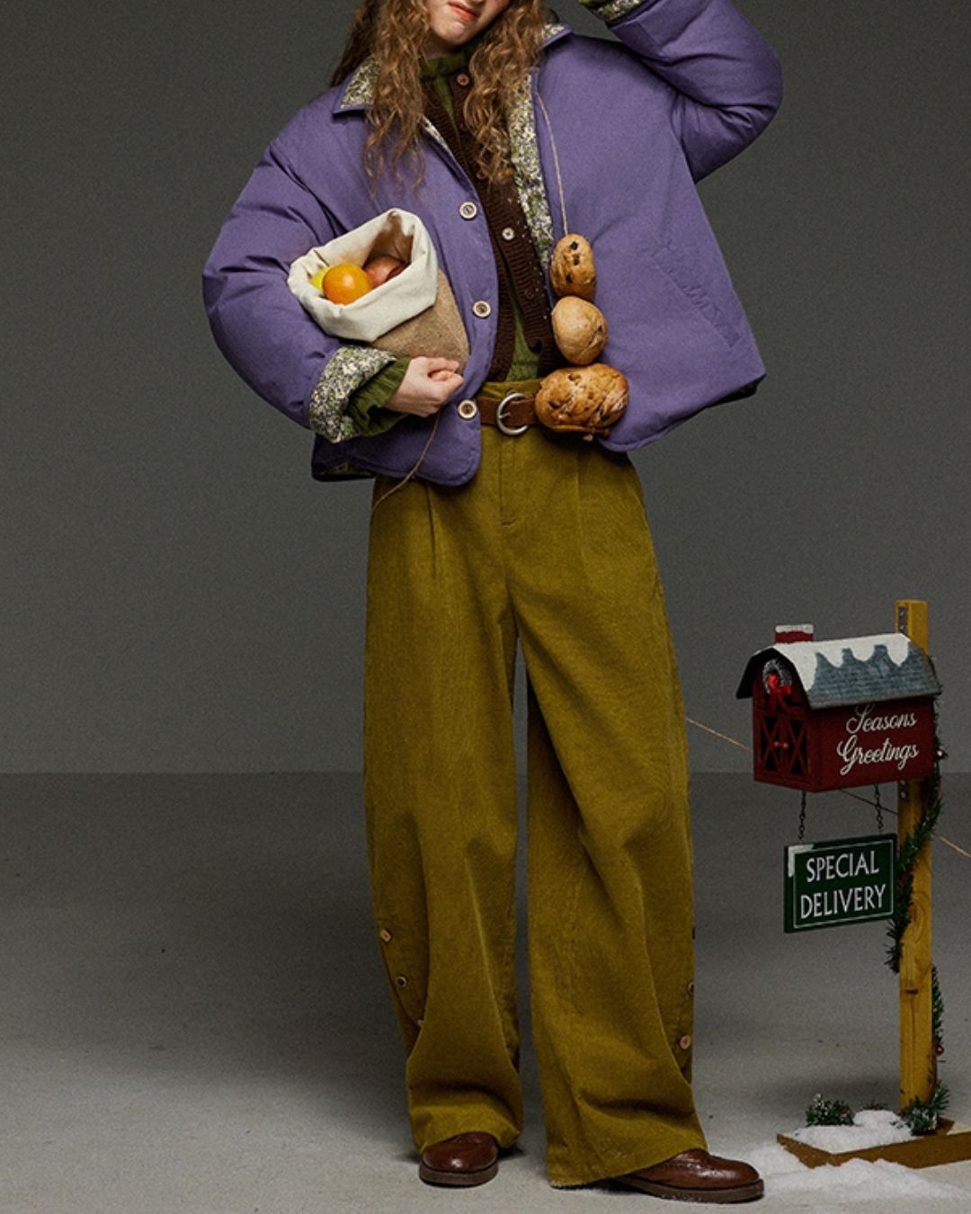 Corduroy Floral  Wide Pants　PT028