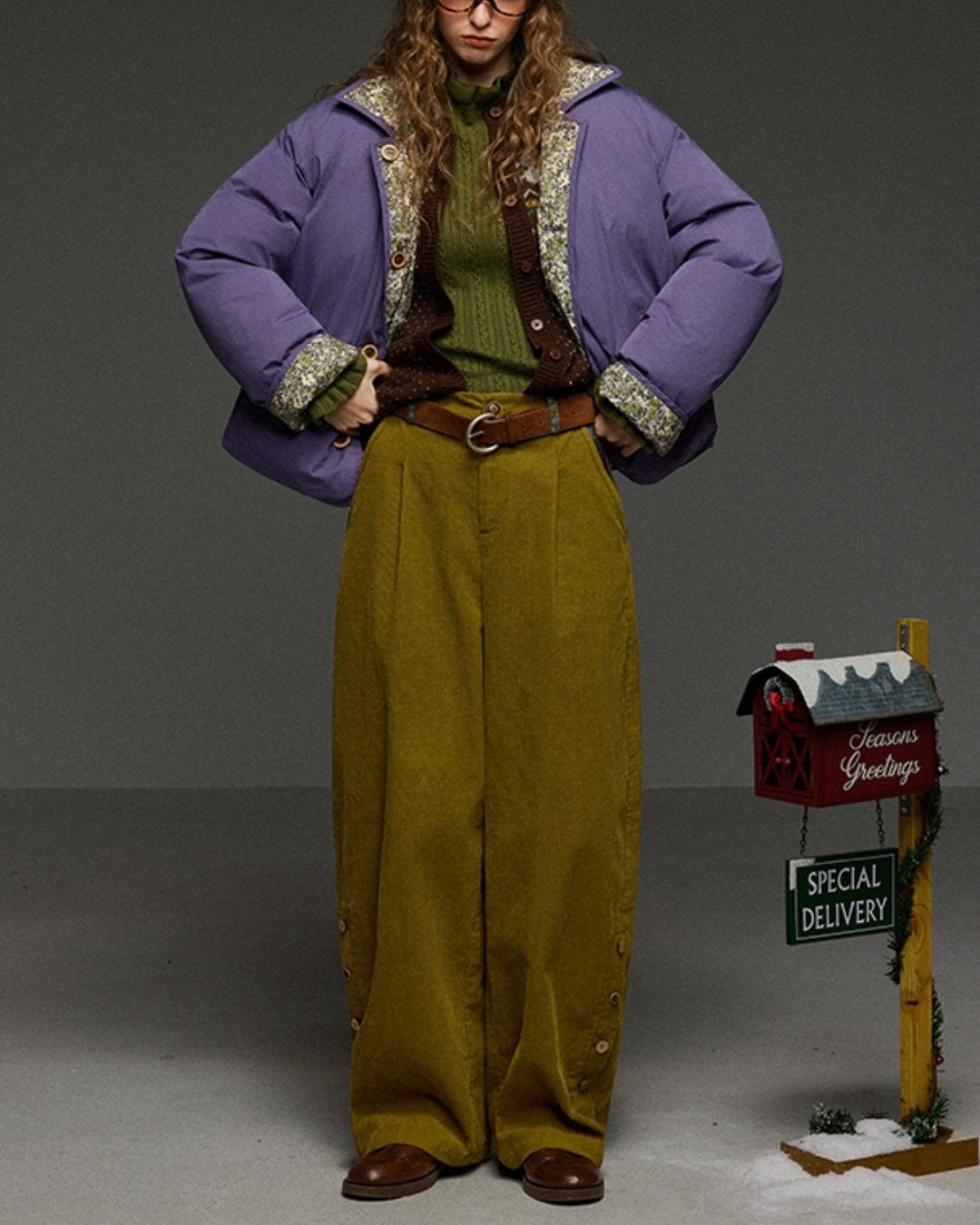 Corduroy Floral  Wide Pants　PT028