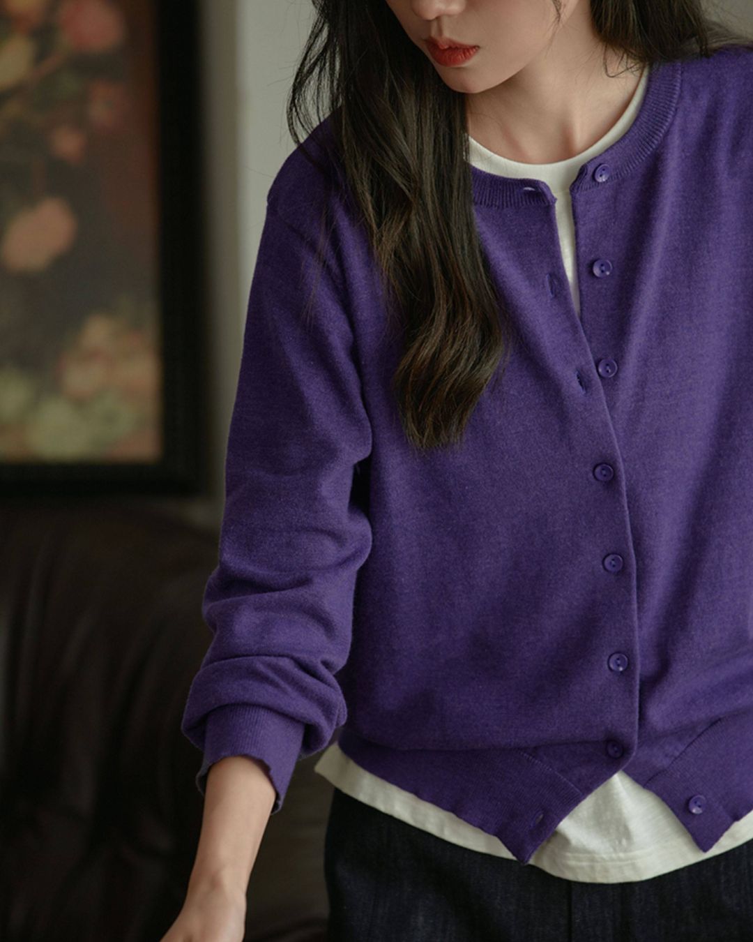 Round Neck Basic Knit Cardigan　KN113