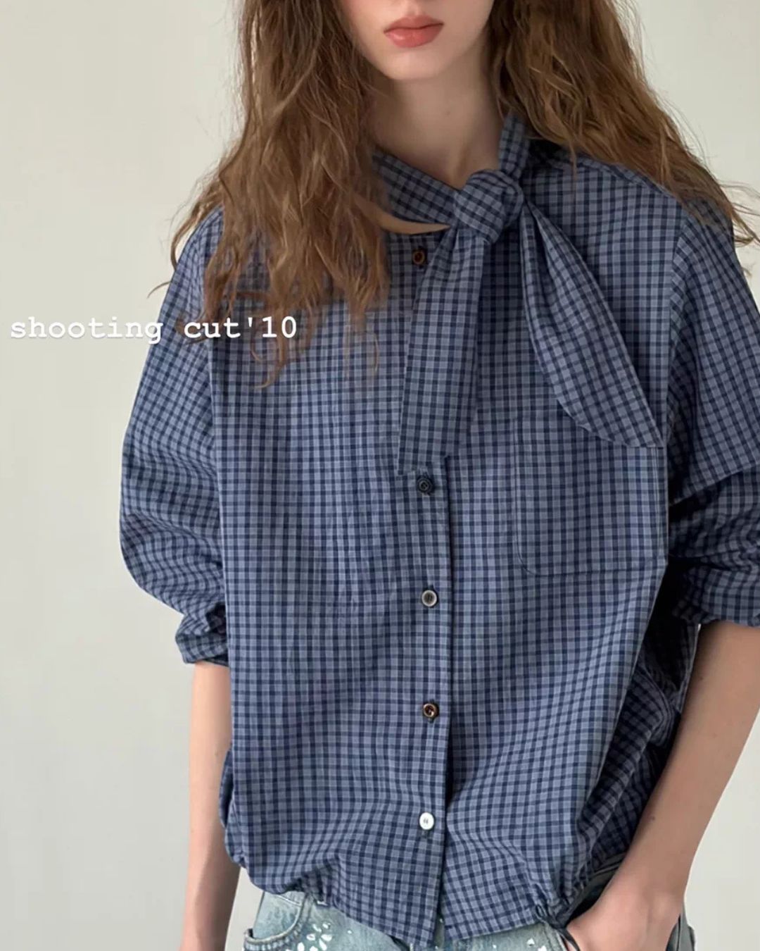 Bow Tie Ribbon Check Shirt　LS068