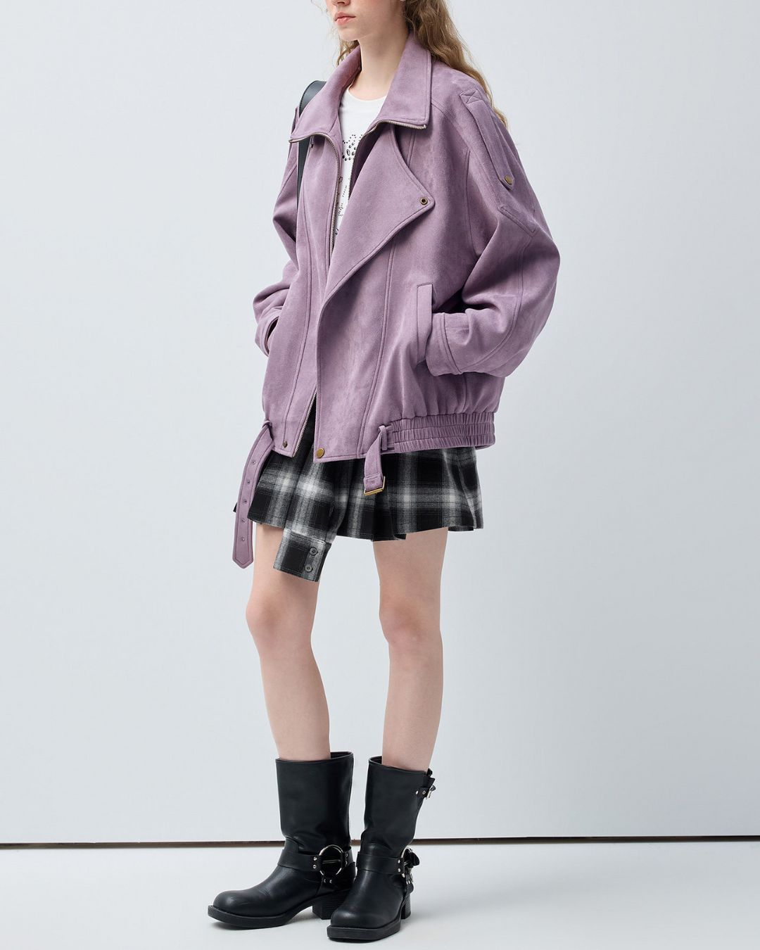 Oversized Lilac Suede Rider's Jacket　JK084