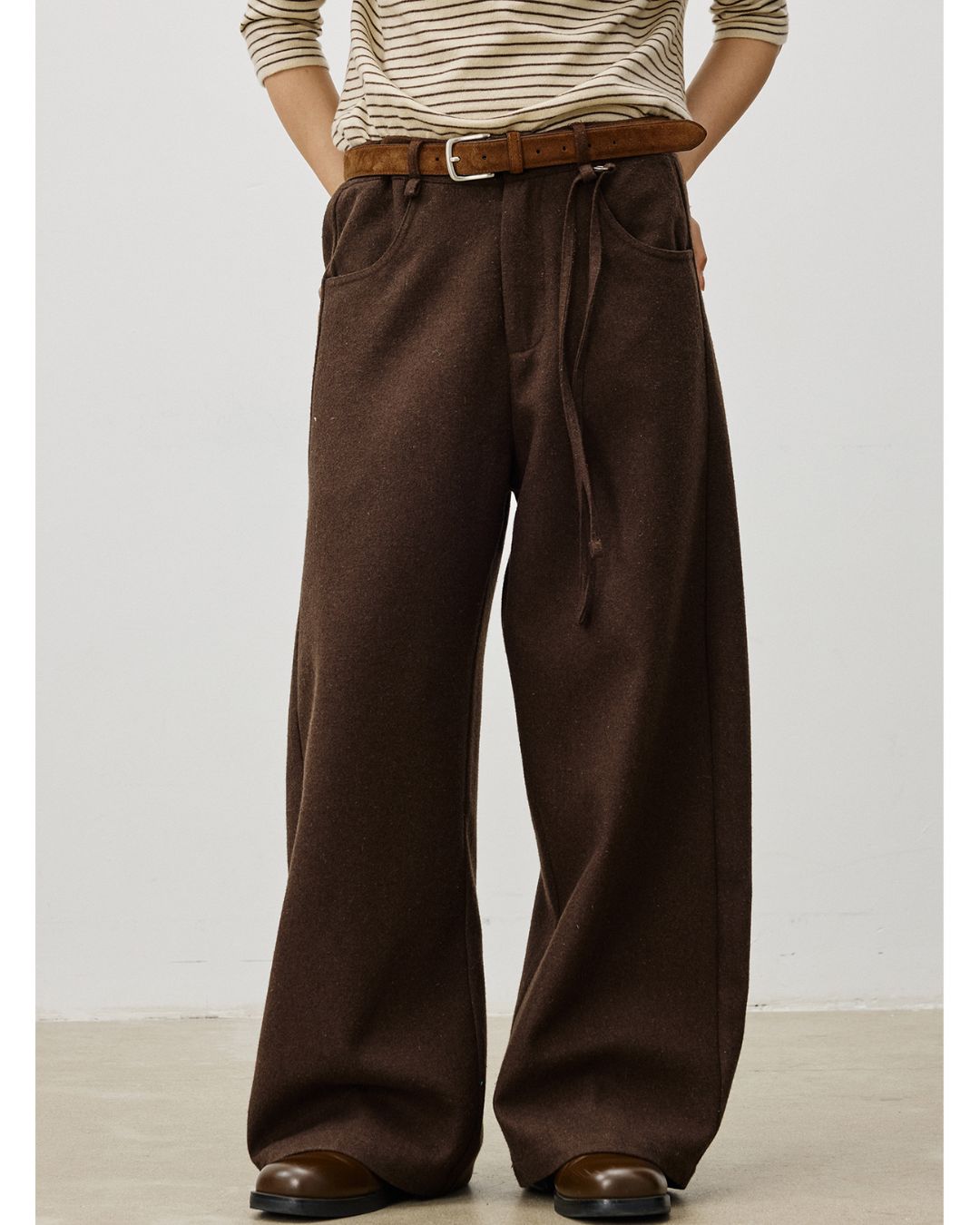 String-decorated Wool Wide Pants　PT022