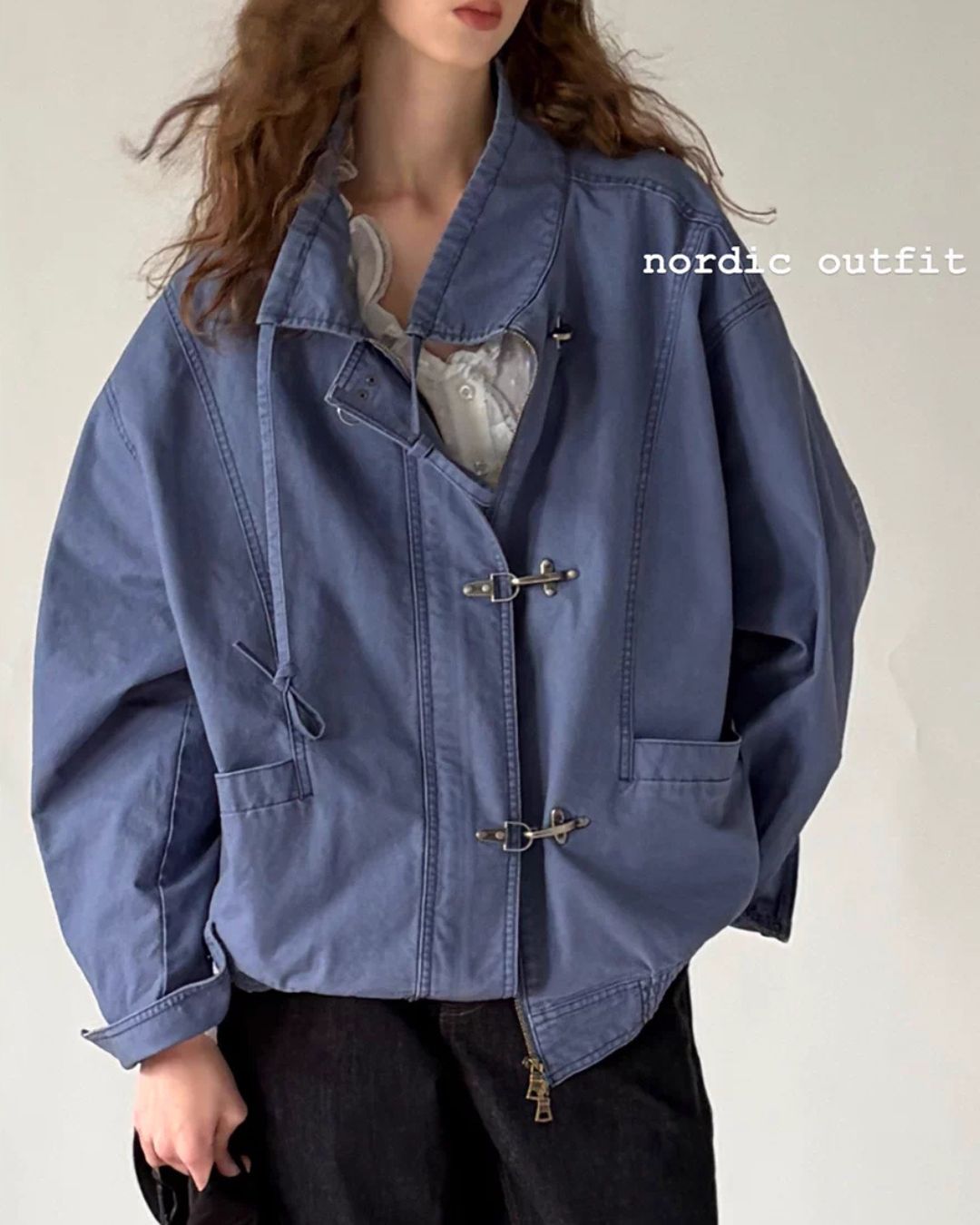Vintage Metal Button Denim Jacket & Gathered Shorts　JK090