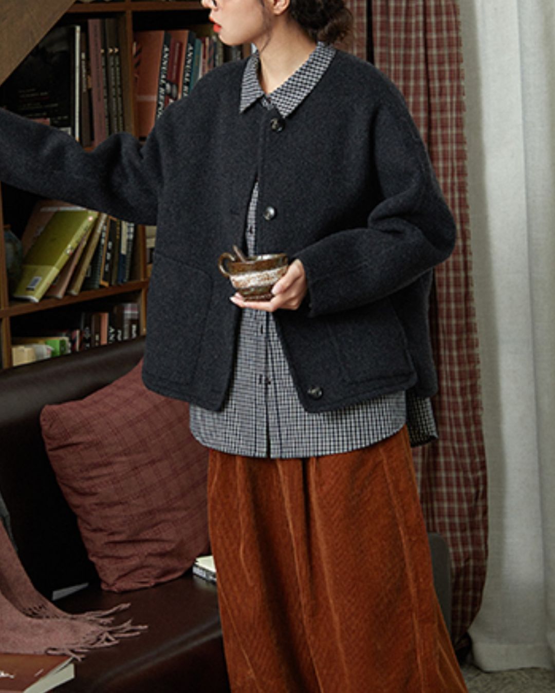 Collarless Relaxed Wool Jacket　JK033