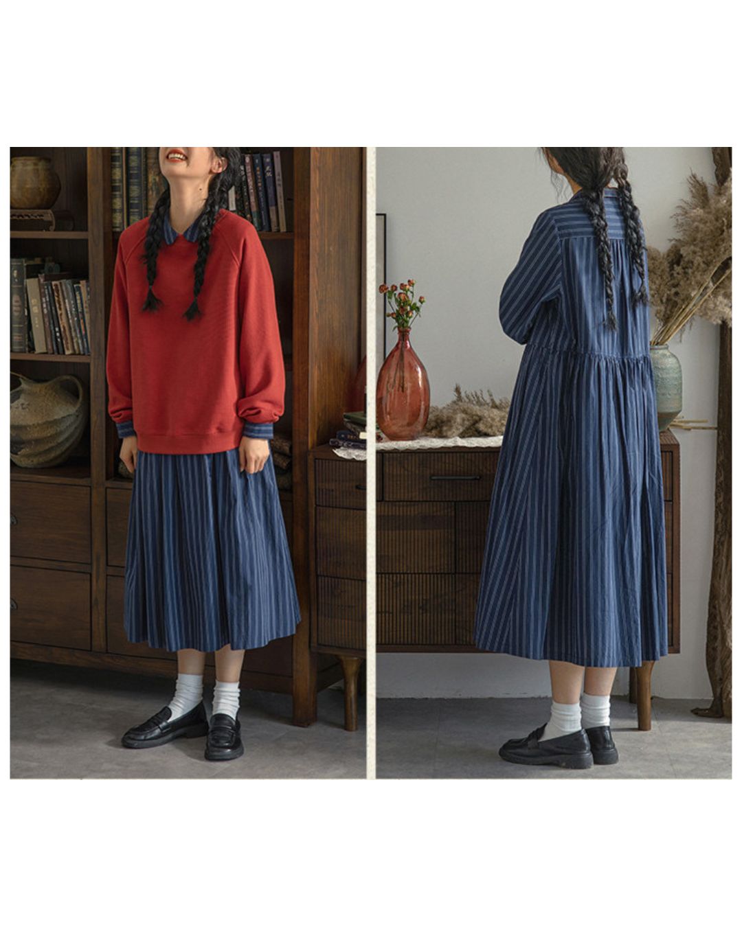 Striped Midi Shirt Dress　OP007