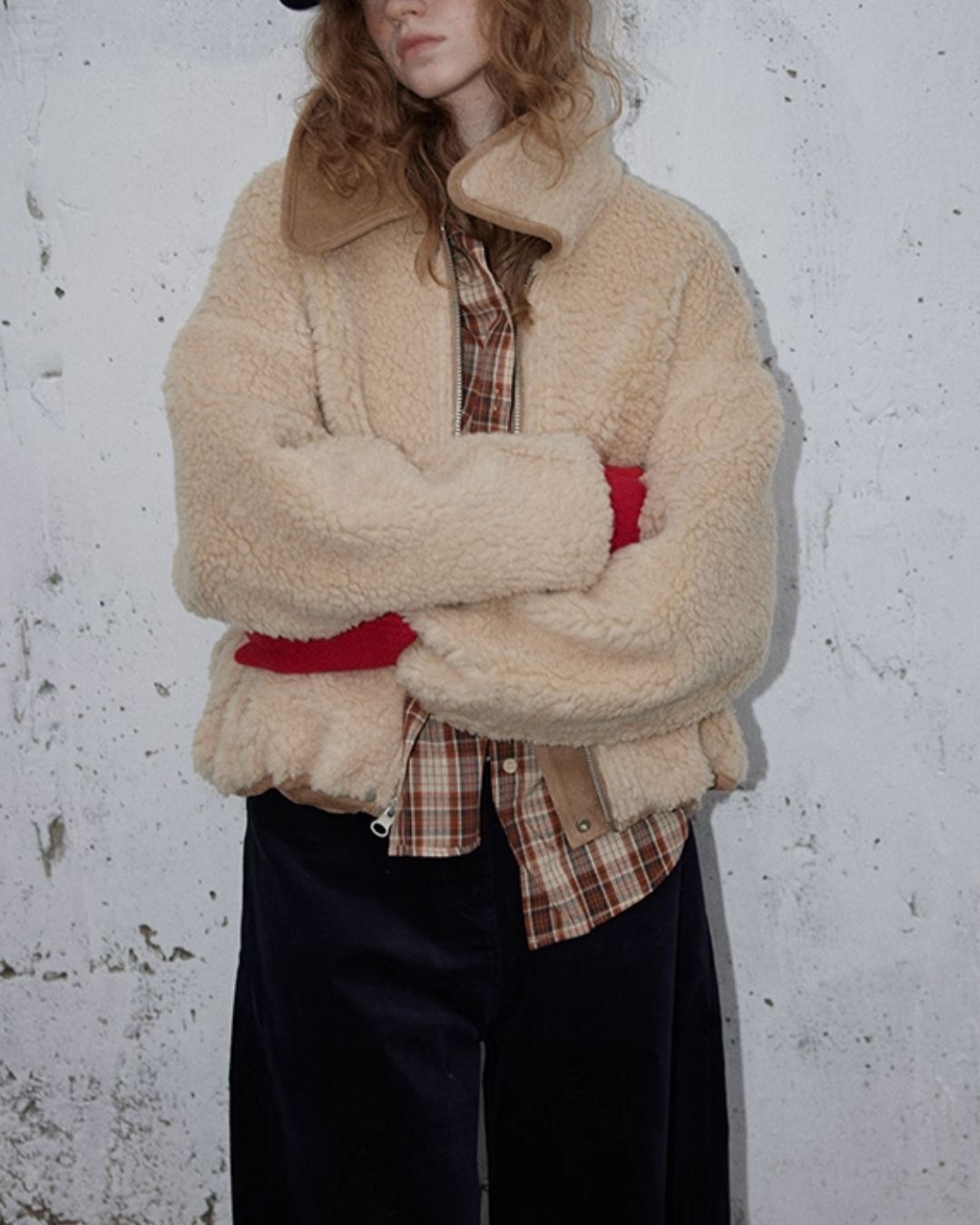 Reversible Boa Big Collar Jacket　JK055