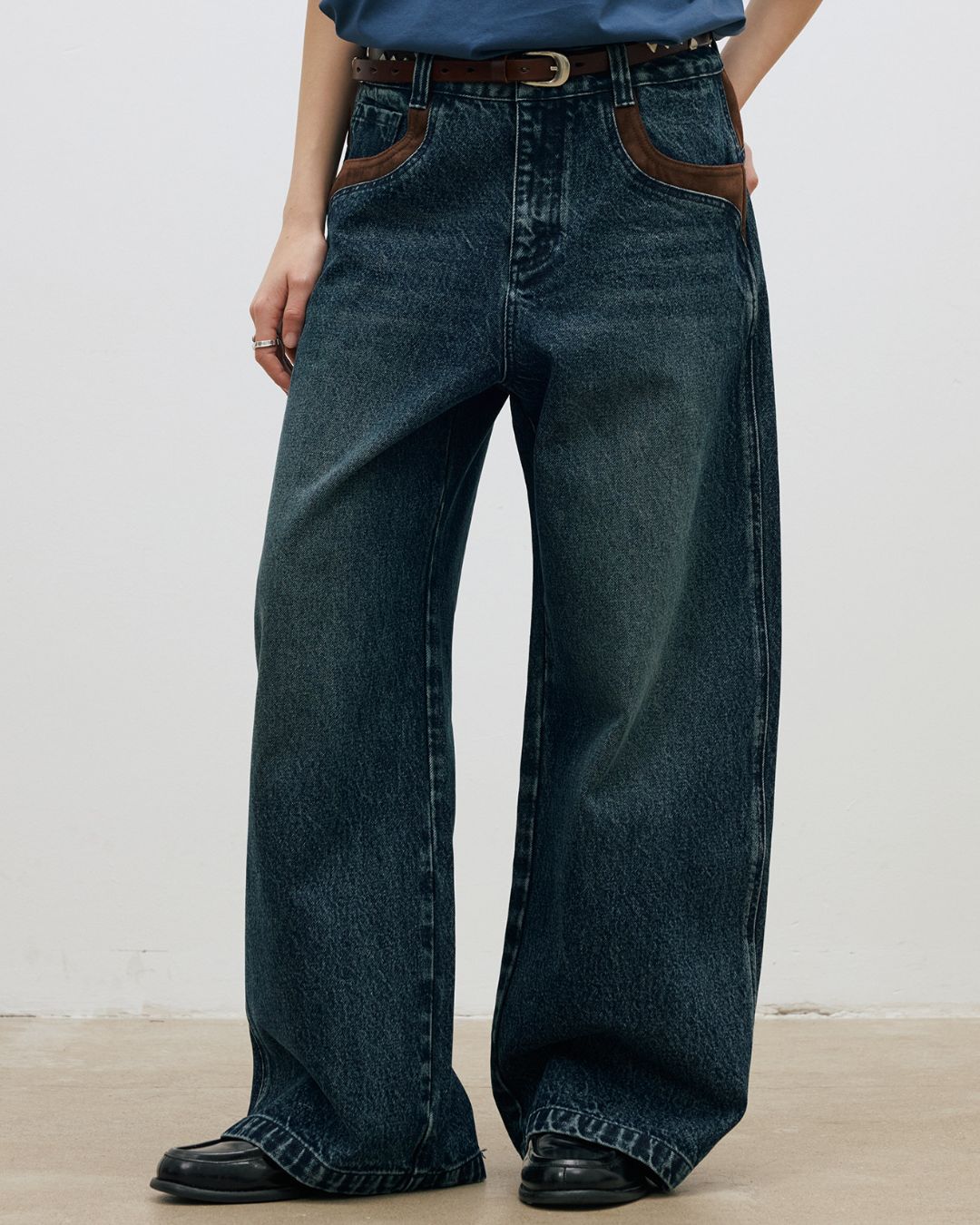 Suede Trim Vintage Denim Pants　DP016