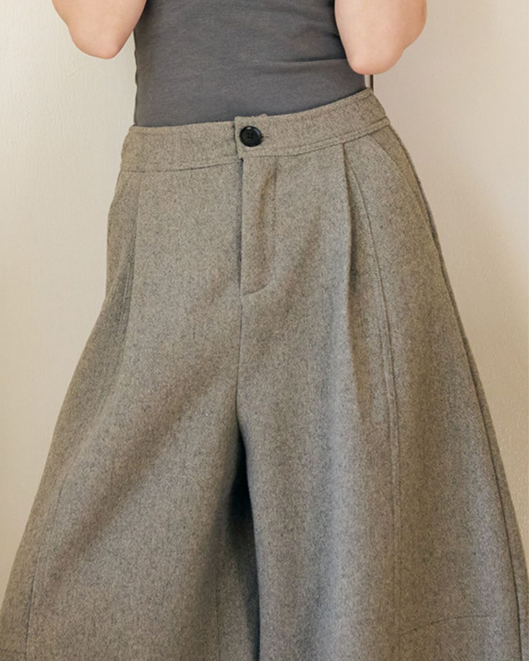 Wool Blend Wide Cropped Pants　PT035