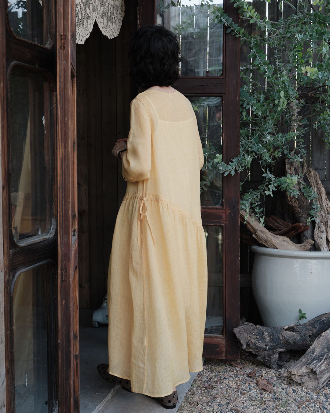 Ramie Drawstring A-Line Dress　OP005
