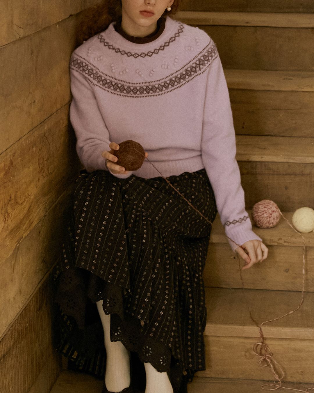 Pom-pom Fair Isle Sweater　KN078