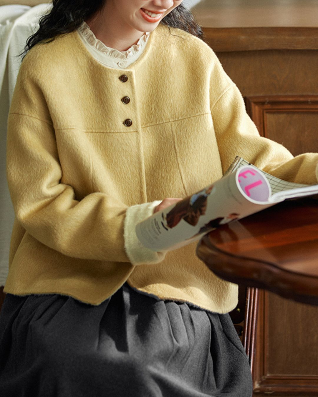 Wool Collarless Short Coat　CT018