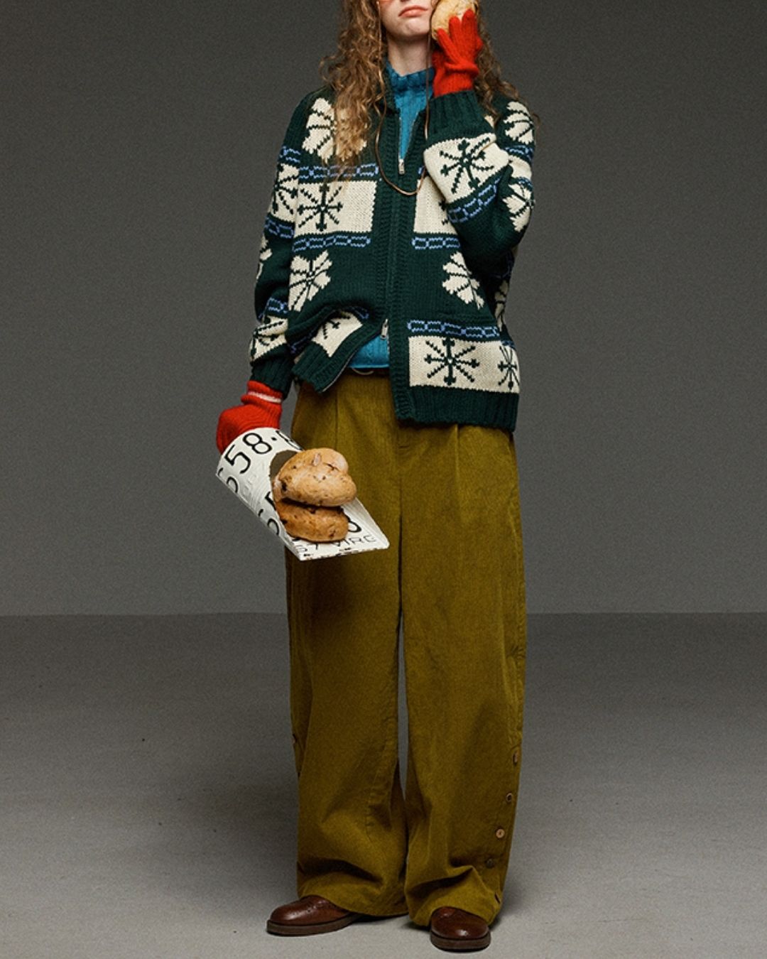 Corduroy Floral  Wide Pants　PT028