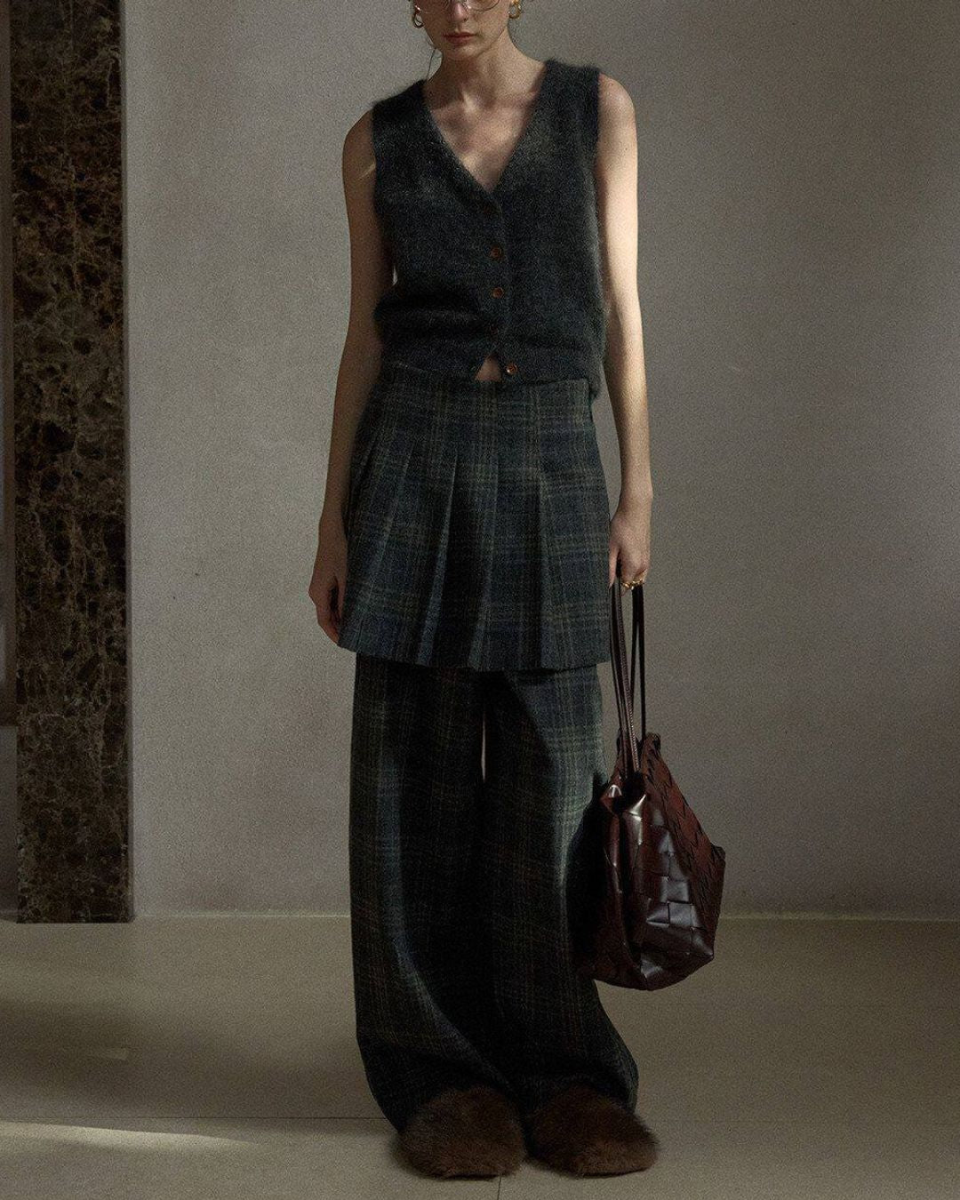 Tartan Check Pleated Mini Skirt　SK018