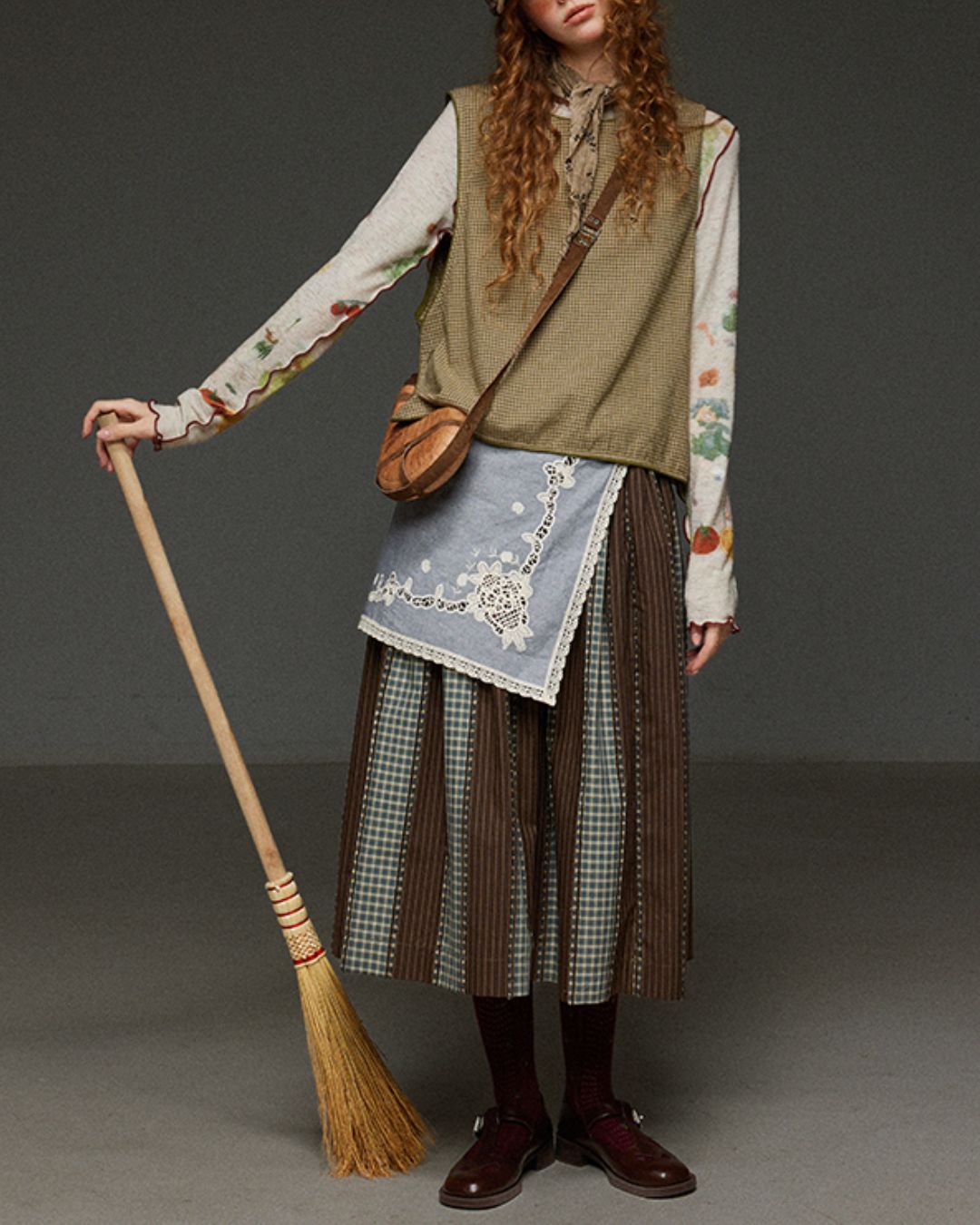 Check And Striped Contrast Color Skirt　SK007