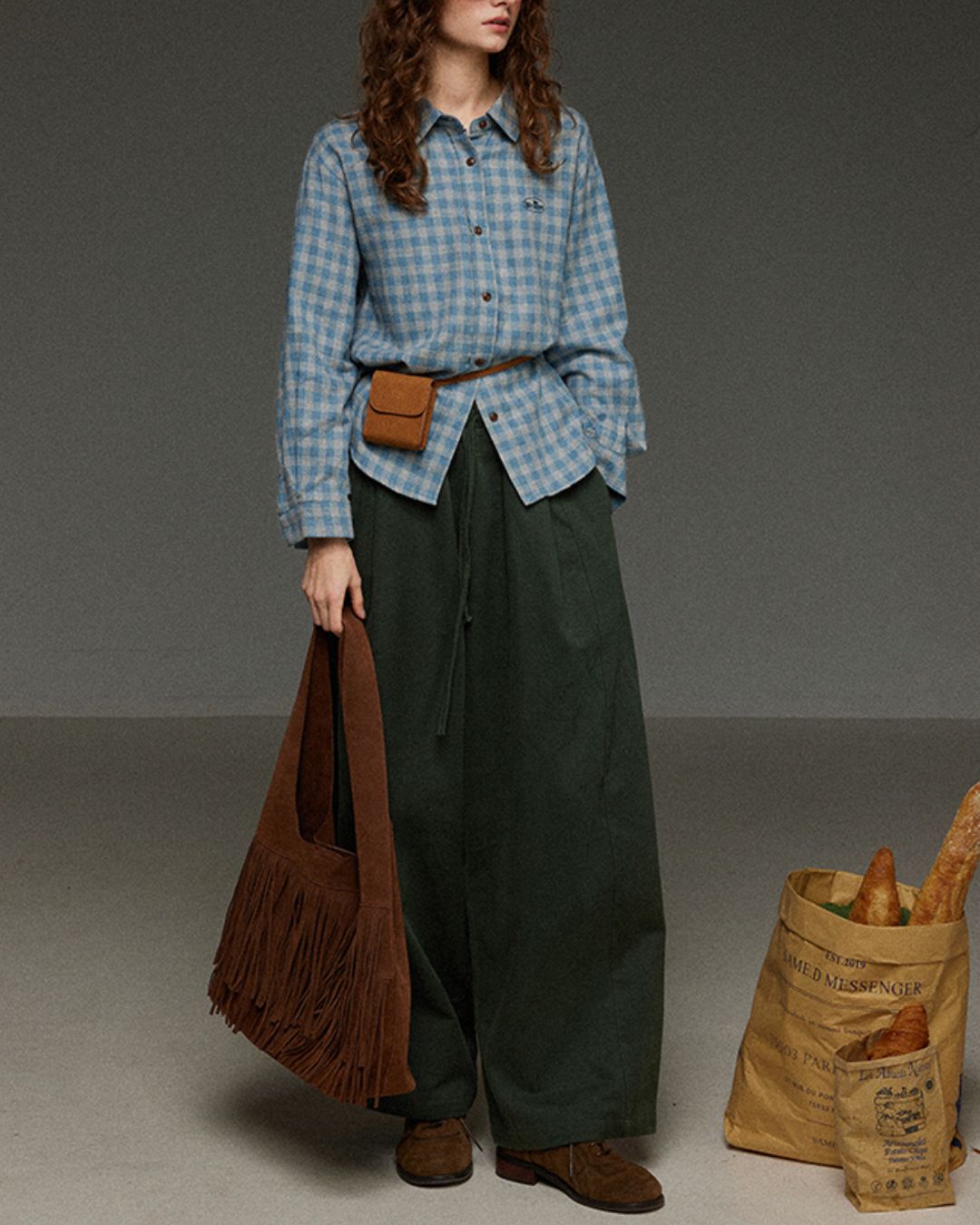 Drawstring Tuck Wide Denim Pants　DP011