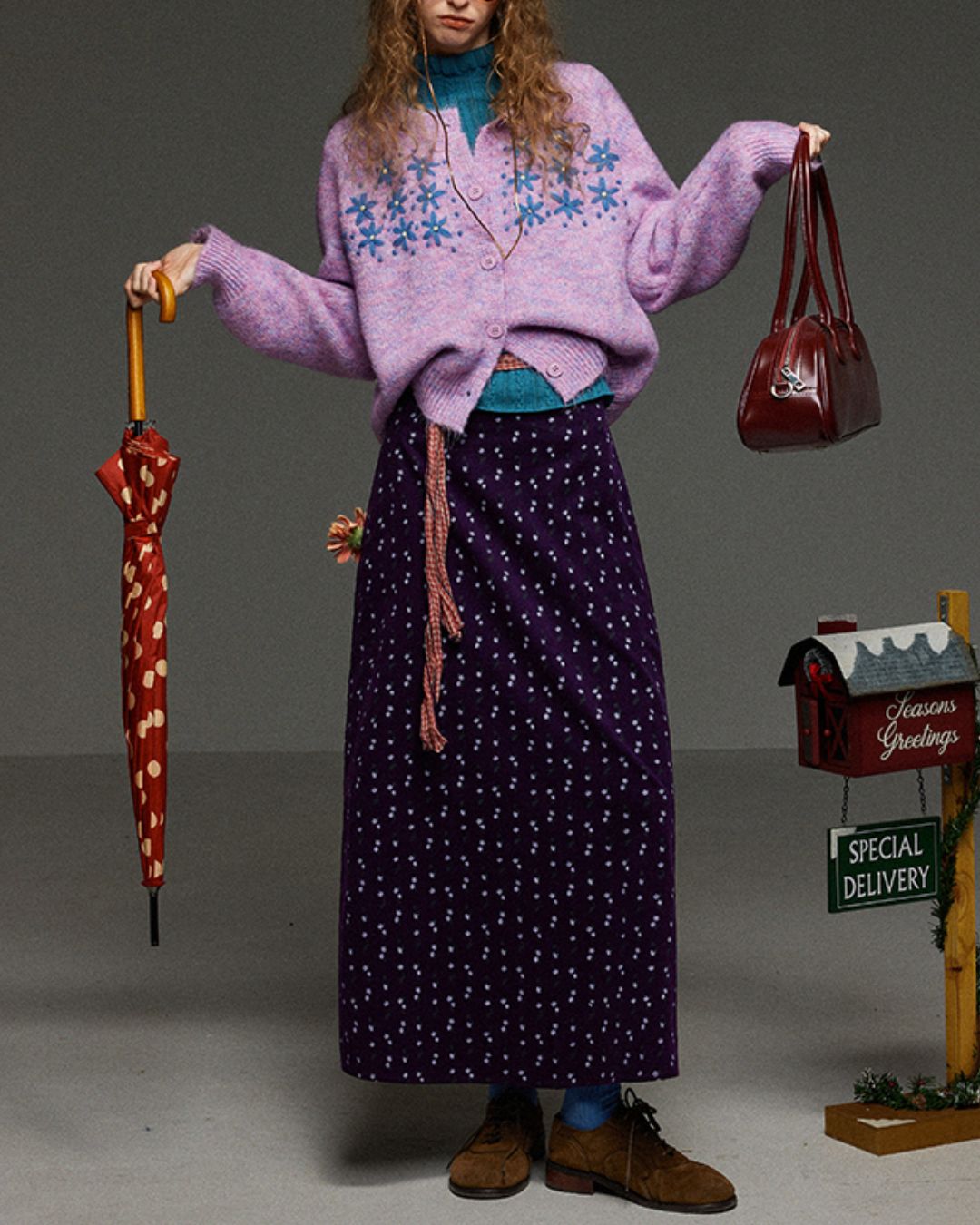 Flower Embroidered Mix Knit Cardigan　KN071
