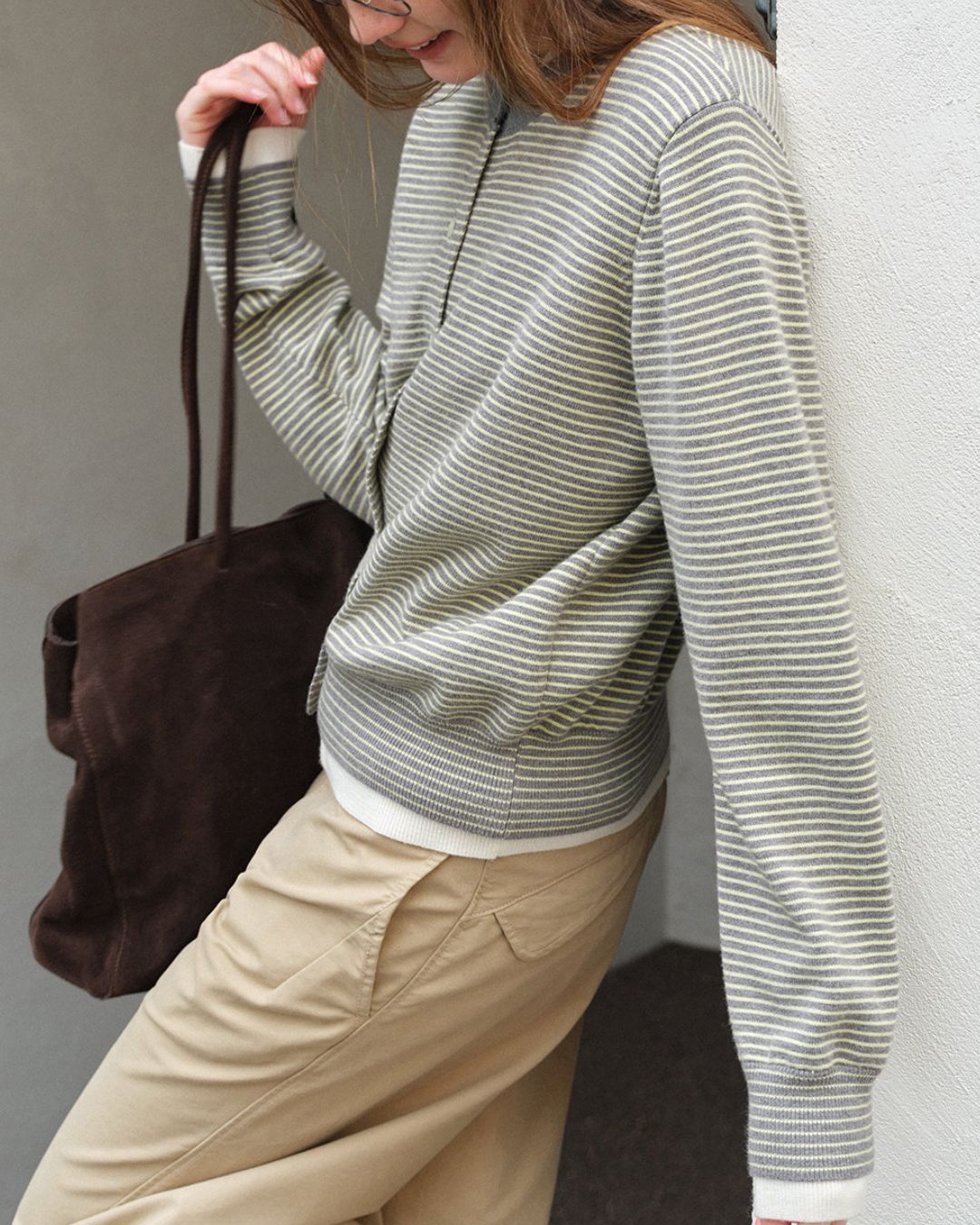 Fake Layered Fine Border Knit Cardigan　KN099
