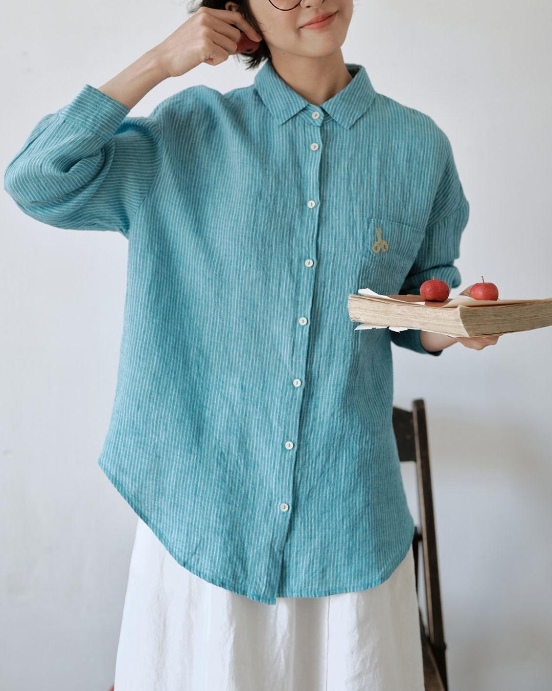 Drop Shoulder Striped Linen Shirt　LS042