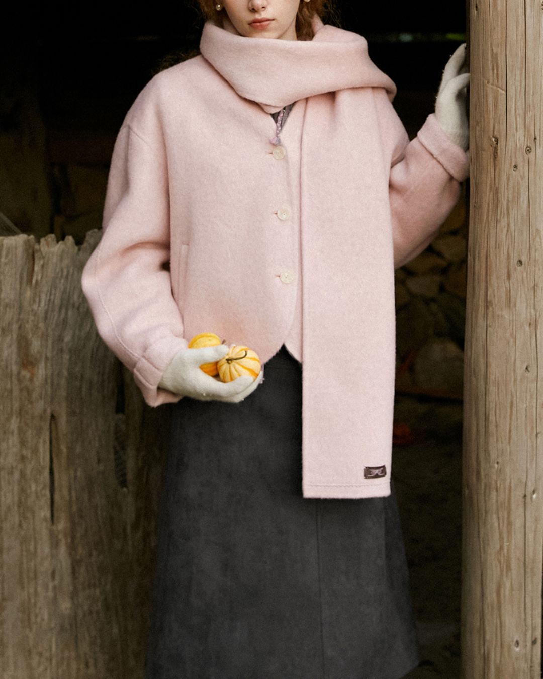 V-neck Round Hem Wool Jacket　JK070