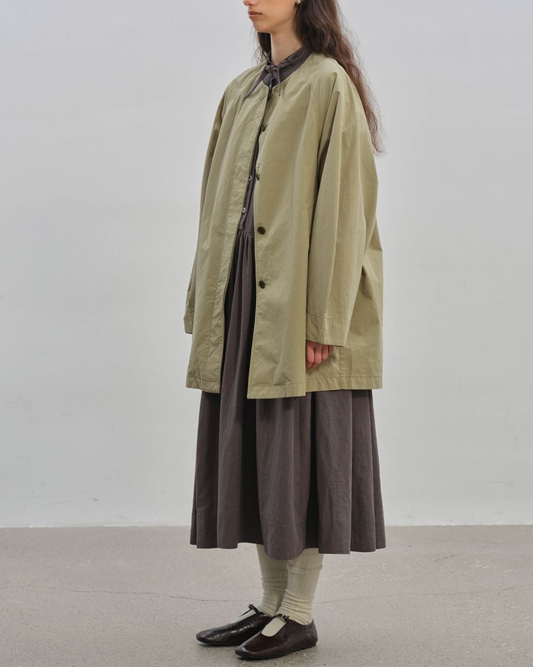 Collarless Mid-length Coat　CT005