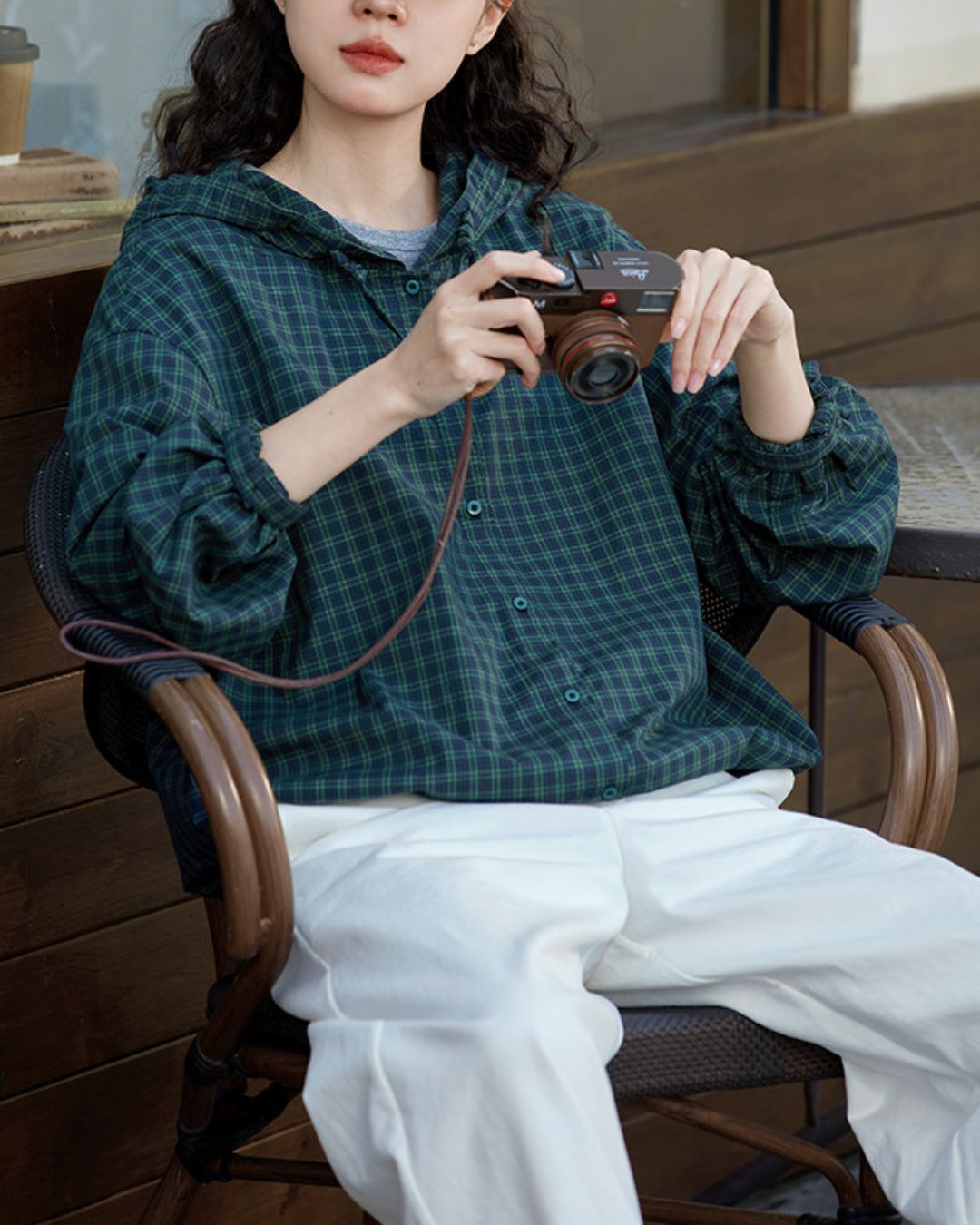 Casual Hooded Checked Shirt　LS053