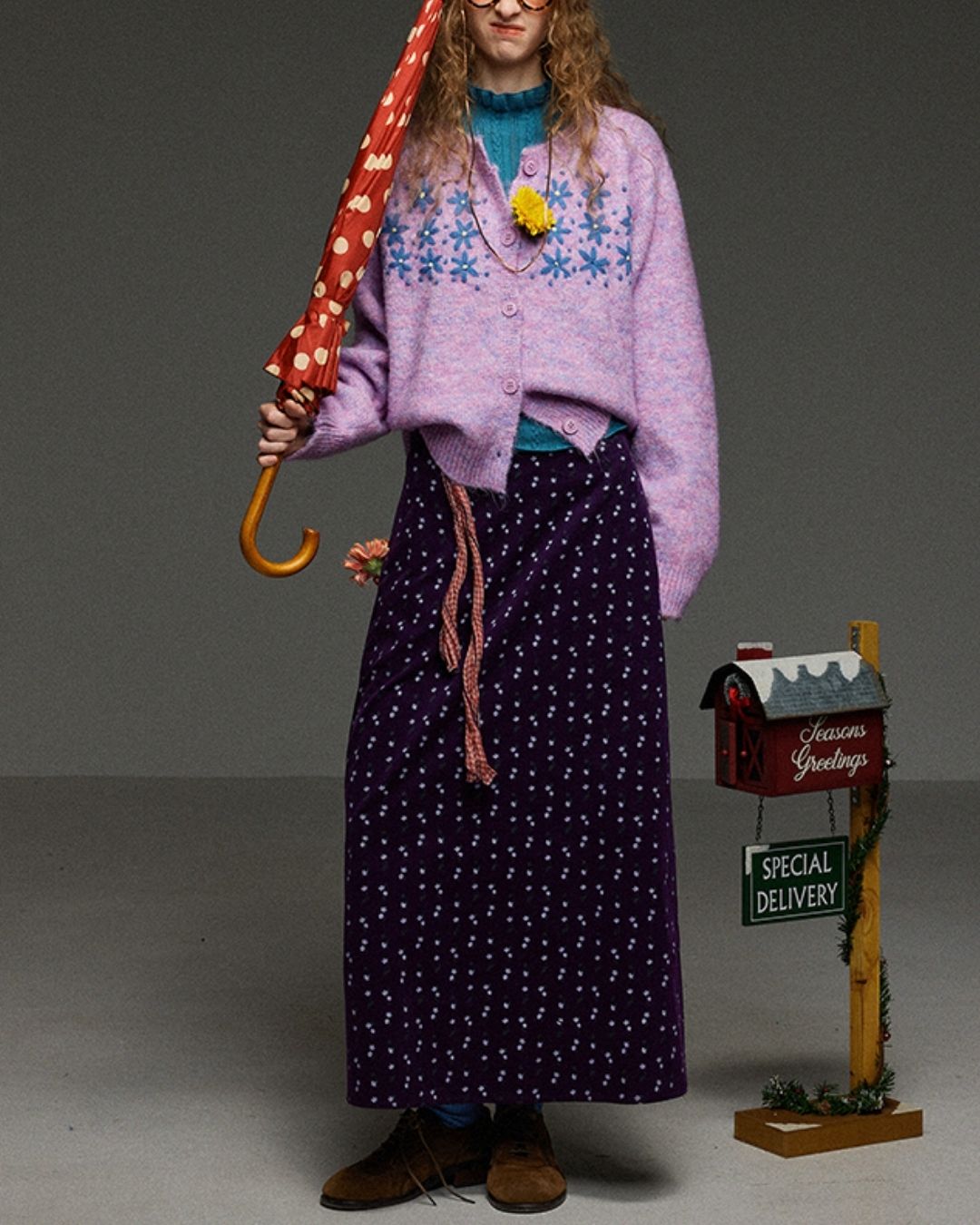 Retro Flower Corduroy Long Skirt　SK013