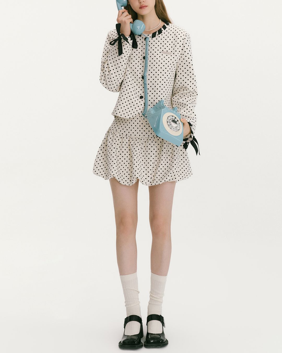 Ribbon Lace-Up Collarless Jacket　JK029