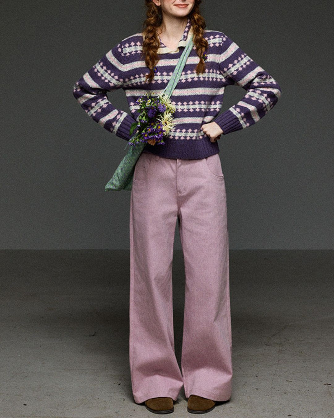 High-waisted Wide Straight Color Pants　PT038