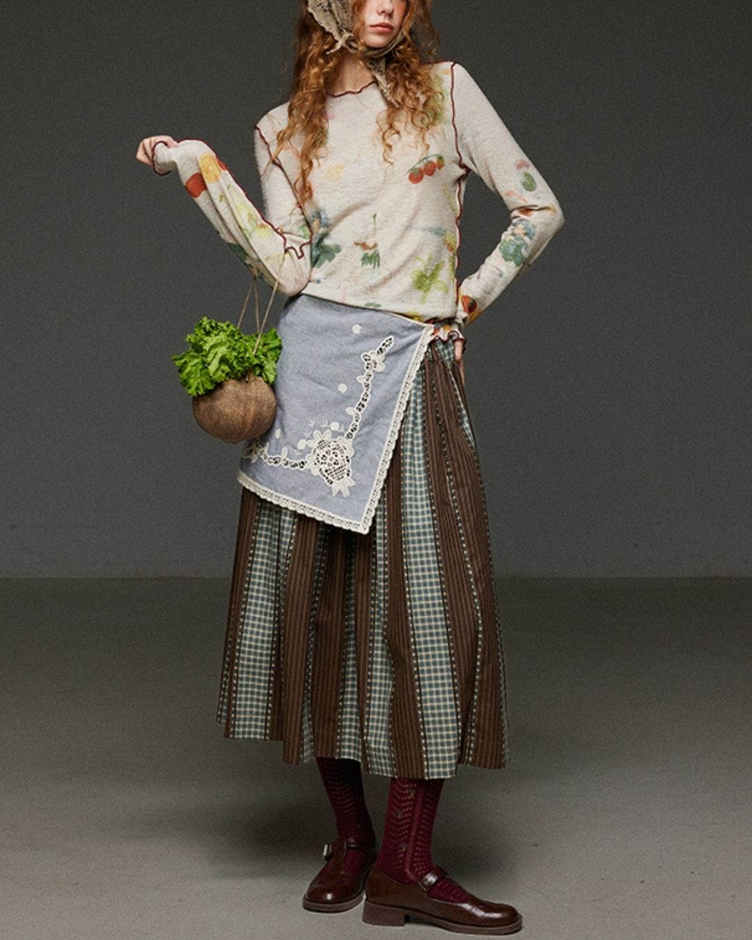 Mellow Frill Stitch Print T-shirt　LT011