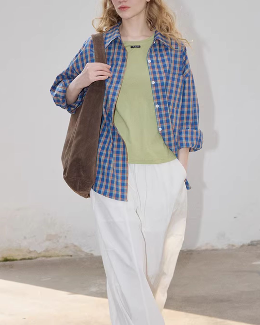 Loose Color-block Check Shirt　LS070