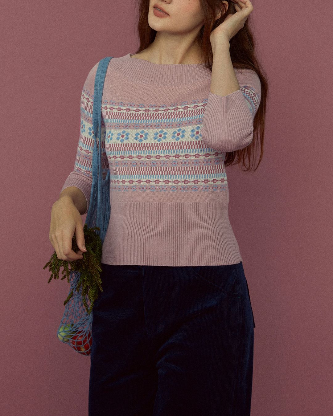 Retro Cherry Blossom Fitted Nordic Knit　KN095