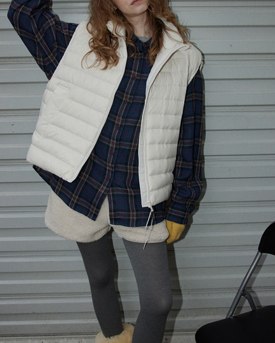 Navy Check Oversized Shirt　LS037