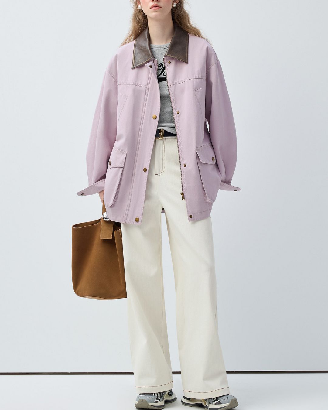 Leather Collar Oversized Work Jacket　JK082