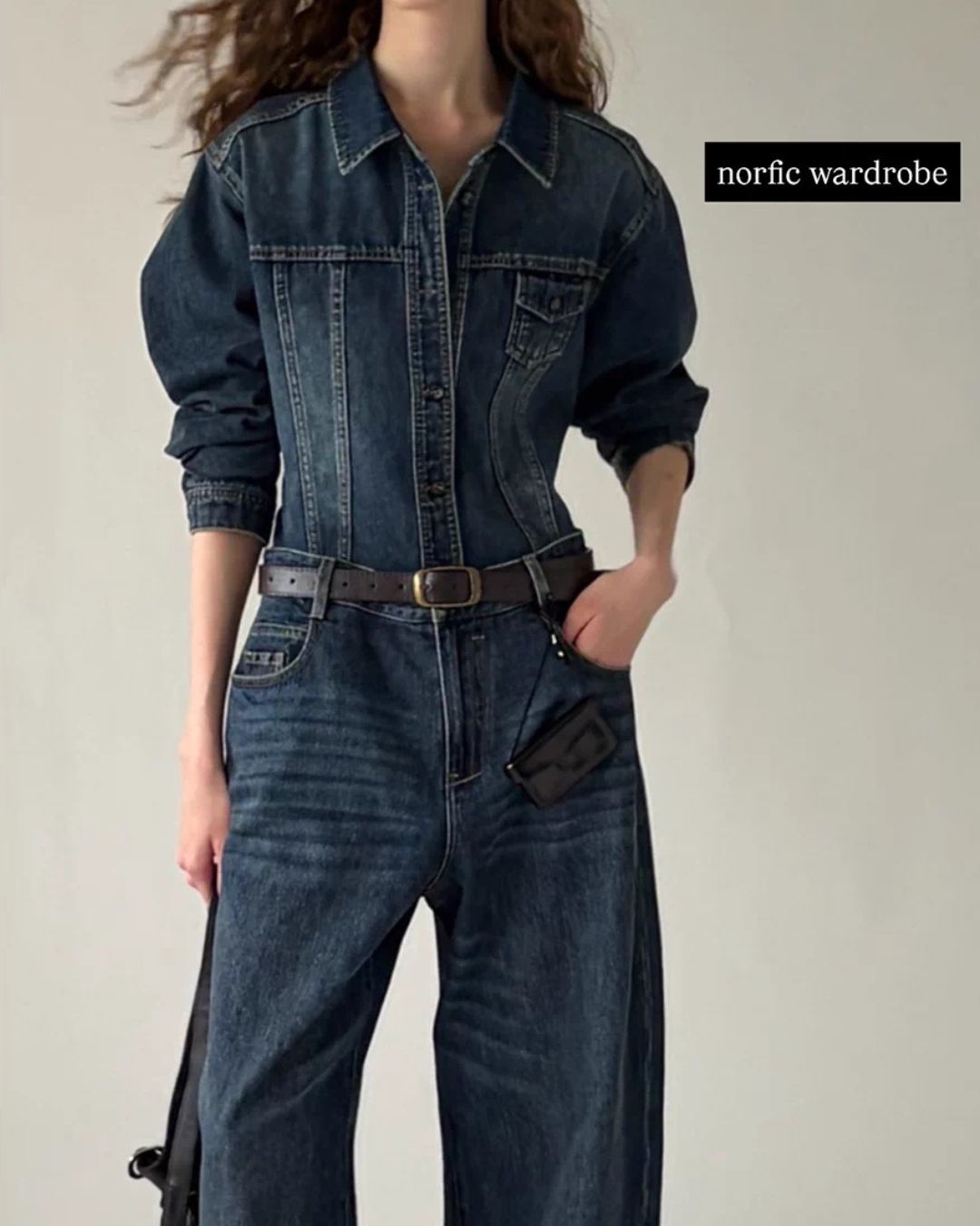 Washed Denim Shirt Jacket & Wide Denim Pants　JK091