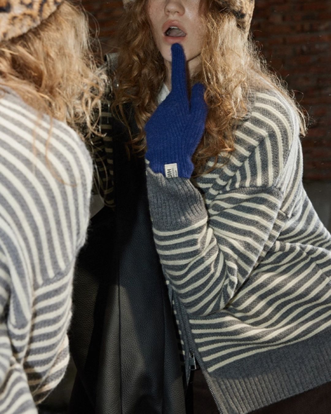 Double-Zip Border Knit Cardigan　KN043