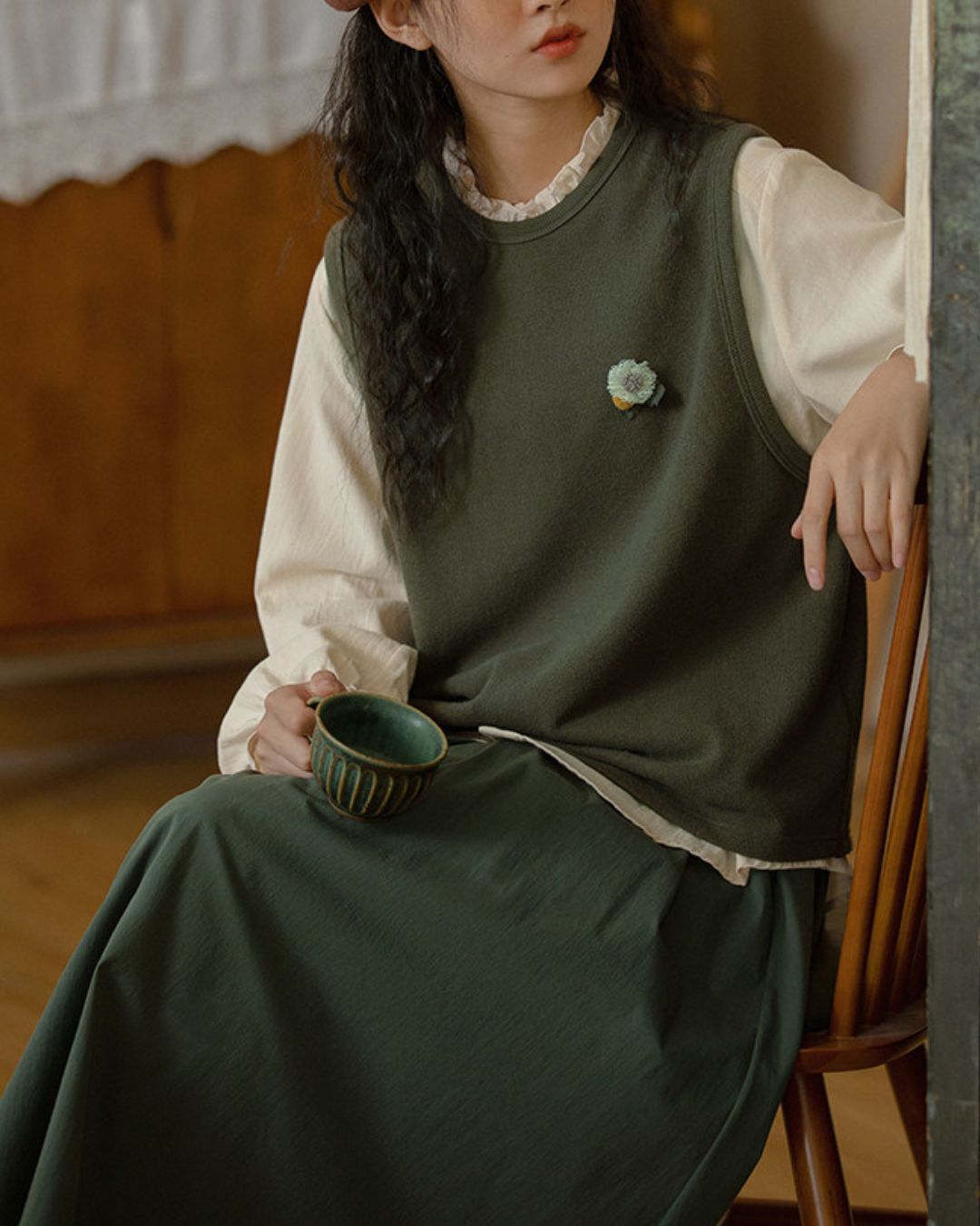 Crew Neck Cotton Knit Vest　VT024